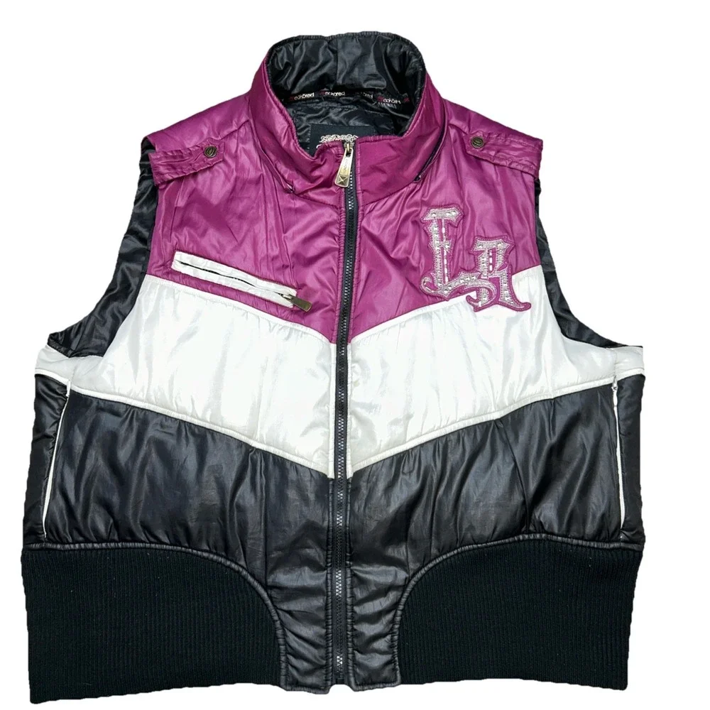 Ecko Red Women's 3XL Vest Y2K Puffer Pink Bling LA Patch 2000s